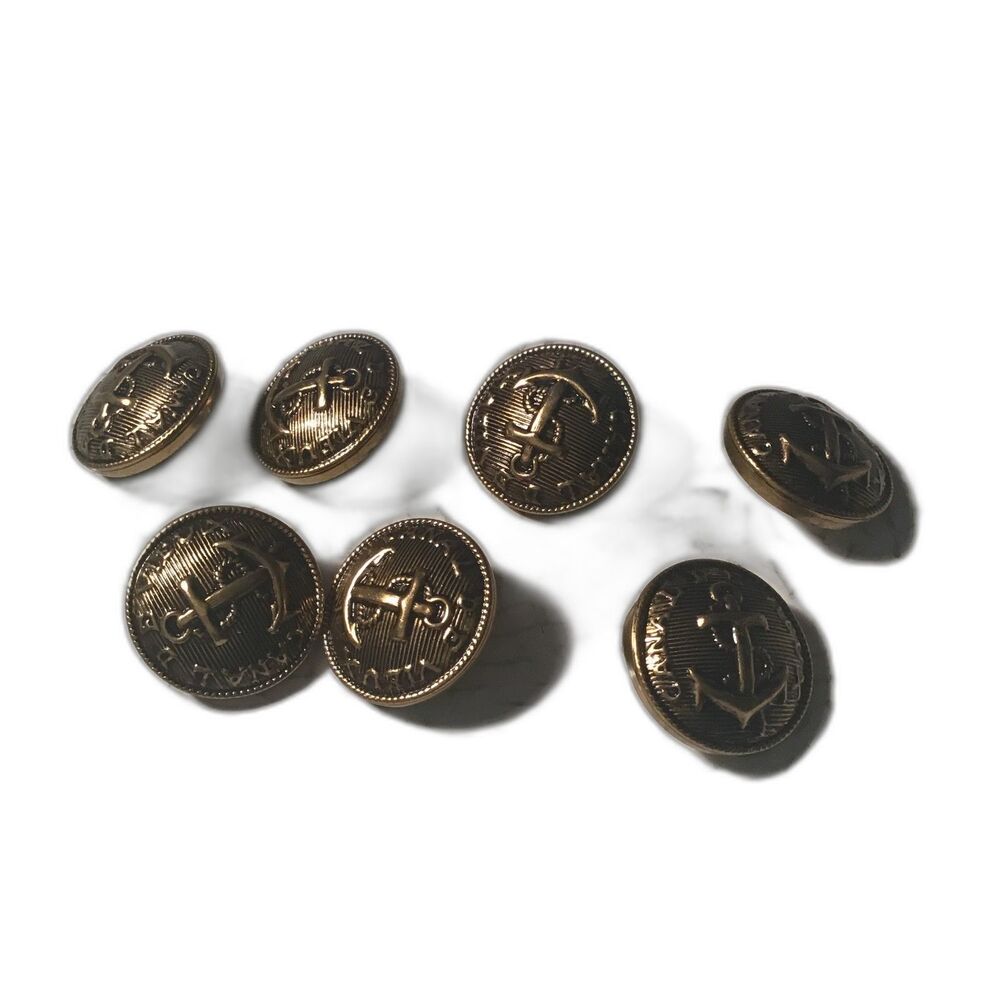 7 Vintage Canal De Vieux Brass Anchor Buttons - Nautical Military Style